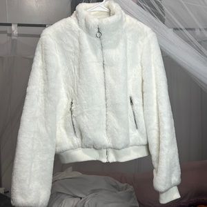 White fur bomber jacket